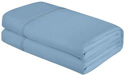 Royale Linens Queen Size Flat Sheet Only - Soft & Breathable - Brushed 1800 Microfiber - Hotel Quality - Cool & Soft Top Flat Sheet - Flat Sheet Sold Separately - Top Sheet for Bed (Queen, Lake Blue)