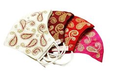 MASUD CREATION Unisex Silk and Cotton Embroidery Reusable Face Mask without Valve For Wedding and Special Events (Multicolour), Set of 4 Pcs