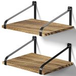 Love-KANKEI Floating Shelves Wall Mount - Rustic Wood Wall Shelves with Large Storage (L 16.5" x W 12“) for Kitchen Living Room Bathroom Bedroom Set of 2 Carbonized Black