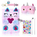 Cat Diary with Lock for Girls Gifts, Journals for Girls Gift Set,Secret Diary with Pen Pouch Panda Keychain Cat Paw Pen