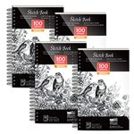 Sketch Book, AGPtEK Sketch Book Set 4 Packs 400 Sheets 5.5 * 8.8 inches (68lb/100gsm) Spiral Bound Professional Sketch Book Set, Ideal for Pens, Pencils, Pastels, Charcoal, Graphite and Crayon