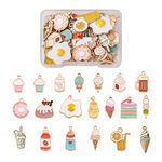 Craftdady 40pcs Dessert Theme Enamel Charms Pendants Light Gold Plated Cake Doughnut Milk Beer Ice Cream Lollipop Dangle Pendants for Women Girl Earring Necklace Bracelet Making