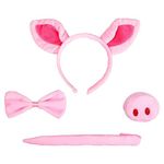 Fychuo 4 PCS Pig Costumes Set, Pig Ear Tail Nose Tail Bow Tie, For Kids Role Play, Chrismas, New Year Party Accessories for Kids