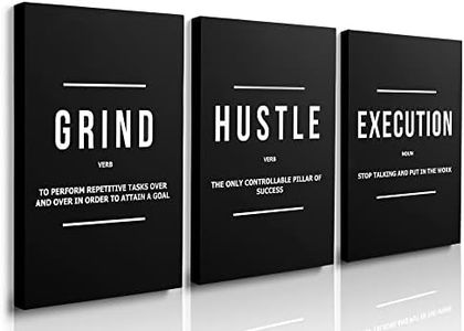 GUBIYU Hustle Grind Execution Wall Art Set of 3 Framed Canvas Black Motiviational Wall Art Home Office Wall Decor Inspirational Positive Quotes Posters Success Entrepreneur Gifts for Mens Guys 12"x16"