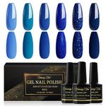 Shining She Nail Polishes Set, 6 Colours Blue Navy Blue Glitter Gel Polish Set Soak-Off UV/LED Blue Series Nail Polish Gel for Nail Art Salon DIY Home, 8ML