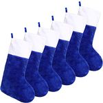 CCINEE 6pcs Christmas Stockings,18 inch Blue Plush Christmas Hanging Stockings with White Cuff for Fireplace Christmas Tree Home Decoration