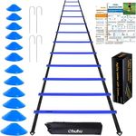 Ohuhu Agility Ladder Training Set - 12 Rung Speed Ladder with 12 Field Cones and 4 Stakes, Footwork Equipment for Soccer Football Drills (Blue ladder set with tutorial)