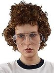 ALLAURA - Pedro Brown Afro Nerd Wig + Glasses Costume Set Geek Costume Wigs For Mens Adult Halloween Party 80s - Dynamite Wig