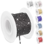 Swpeet 1Pcs 10 Yards 2MM Black Crystal Rhinestone Close Chain Trim, 9m x 2mm Claw Chain Diamond Rhinestone Trim for DIY Craft Sewing Decoration, Crystal Rhinestones Cup Chain Trim Roll DIY Gems