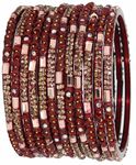 LAVAZZA Premium Glass Bangles Set with Golden Diamond Stone, Beads & Mirror For Women & Girls | Kanch ki Chudi for ladies | Daily use Glass Bangles Fancy | Girl's Bangles-(Kamakhya-Maroon-2.8)