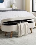 ECLYL Oval Storage Bench 43.5" Linen Fabric Upholstered Entryway Bench with Solid Wood Legs Ottoman Bench Indoor Bench for Living Room/Bedroom/End of Bed/Entryway (Beige)