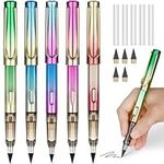 OFFCUP Inkless Pencils, 5pcs Everlasting Pencil, Portable No Ink Pen with 5pcs Replaceable Graphite Nib and White Eraser for Student Artist Writing Drawing or Office (Blue/Pink/Orange/Green)