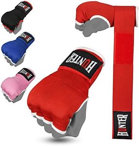 HUNTER Gel Padded Inner Gloves with Hand Wraps for Boxing (Set of 2 Gloves) (Red, S/M)…