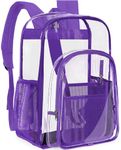 FEWOFJ Clear School Backpack, Large PVC See Through Bookbag Transparent Casual Rucksack (Purple)