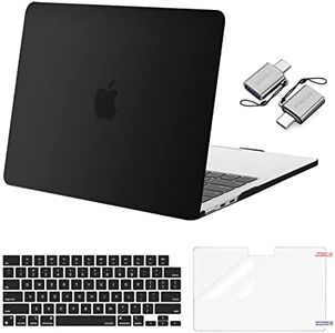 MOSISO Compatible with MacBook Air 13 inch Case 2024 2023 2022 M3 A3113 M2 A2681 Touch ID, Plastic Hard Shell&Keyboard Cover&Screen Film&Type C Adapter for MacBook Air 13.6 inch Case, Black