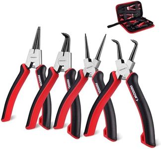 ARROW Snap Ring Pliers Set, 4-Piece Heavy Duty 7-Inch Internal/External Circlip Pliers with Straight & Bent Jaws, CR-V Steel, Spring-Loaded Precision C-Clip Removal Tool with Storage Pouch