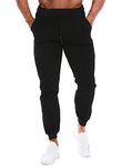 HOOD CREW Men’s Casual Joggers Sweatpants Pure Color Sports Track Pants with Drawstring Black L