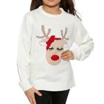 NOROZE Girls Christmas Jumper 3D Kids Bird Reindeer Retro Pullover Sweater, Christmas Sweater Girls (Reindeer Beige, 5-6 Years)