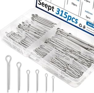 Seept 315Pcs Cotter Pins Assortment kit Zinc Plated Cotter Pins Steel Split Pin Fastener Clips for Automotive, Axles, Trailer Hitch, Tractors Hardware pins