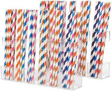 WTBRAYMX 2 Pack 10.8" Extra Large Straw Organizer, 6 Slots Heavy-Duty Acrylic Straw Holder for Cabinet Door & Cupboard, Two-Piece Reusable Straw Storage with Ultra Sticky Adhesive Tape (Crystal Clear)