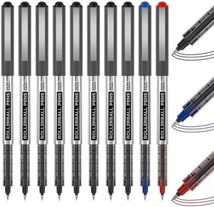 Shuttle Art Rollerball Pens, 10 Pack (8 Black, 1 Blue, 1 Red) 0.5mm Liquid Ink Pens, Quick Drying & Long Lasting Extra Fine Point Pens for Writing, Journaling, Notes Taking School Office Supplies