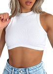 Navneet Women Crop Top Sexy Racerback Vest Tops Ribbed Sleeveless Cropped Tank Tops Going Out Top White S