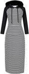 MISSKY Women's Casual Pocket Slim Pullover Hoodie Maxi Dress (RaglanLongs B&W,L, Black&white, Large