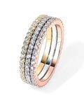 PAVOI CZ White/Rose/Yellow Gold Plated Sterling Silver Cubic Zirconia Eternity Stackable Rings (size 5-8) (tri-color-gold, 7)