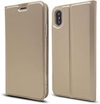 Cavor for iPhone X, iPhone Xs Case (5.8"),PU Leather Cover Folio Flip Slim Ultra Thin Wallet Magnetic Case Stand Card Slot Holder with Kickstand Phone Cover Case- Champagne Gold