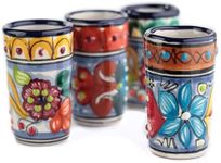 MEXTEQUIL - Talavera Shot Glasses Set of 4 Authentic Mexican Tequila Shot Glasses - Hand-painted - 2 Oz (Puebla Blue)