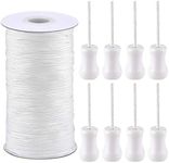 SAYAYA 109 Yards Braided Nylon Lift Shade Cord with Wood Pendant, 1.8 mm Blind Cord Aluminum Window Pull Down Cord Roman Rollers Repair Gardening Plant Waist Beading String and Crafts (White)