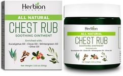 Herbion Naturals Chest Rub, 3.53 oz – Natural Ointment with soothing vapors which gently comfort adults & children. Olive oil, Eucalyptus oil, Clove oil, Wintergreen oil, Beeswax & Vitamin E.