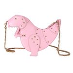 QZUnique Women's Dinosaur Animal Style Chain Shoulder Handbag PU Leather Crossbody Purse Bag with Rivet Embellishment Pink