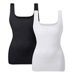 EUYZOU Women Tummy Control Shapewear Tank Tops Seamless Square Neck Compression Tops Slimming Body Shaper Camisole, Black/White 2pk, X-Large