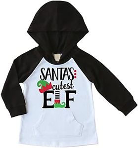 Bump and Beyond Designs Kids Santa's Cutest Elf Raglan Hoodie (5T, Black)