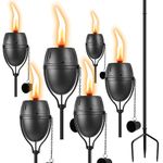 FAN-Torches Home Garden Torch Set of 6, 14 oz Outdoor Metal Torch Garden Décor,58-Inch Upgraded Citronella Torches with 3-Prong Grounded Stake, Metal Light Torches for Party Patio Pathway