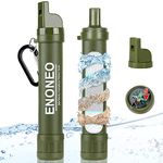 ENONEO Personal Water Filter Straw 1500L 4 in 1 Outdoor Survival Water Purification Straw Remove 99.99% Bacteria & Protozoa with Whistle,Compass,Mirror for Camping Hiking Travel Emergency Gear (Green)