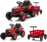 Garvee Toddlers Ride on Tractor with Detachable Garden Cart, 12V Electric Kids’ Vehicle with Trailer, Ages 3–8, Max Load 66 Lbs, Up to 2.5 Mph, Battery-Powered 8-Wheel, Remote Control, Garden Game