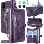 Lacass for Jitterbug Smart4 Smart 4 for Seniors (aka Lively Smart) Case Wallet,[Cards Theft Scan Protection] Card Holder Zipper Leather Flip Cover Crossbody Wrist Strap Phone case(Floral Dark Purple)