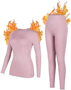 ATTRACO Womens Thermals Top and Bottom Set Soft Stretchy Long Sleeve Base Layer Gifts Pink Medium