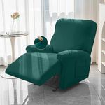 HOKIPO 4-Pieces Elastic Stretchable Recliner Sofa Cover 1 Seater Fully Covered Soft Washable Sofa Slipcovers Furniture Protector, Teal (AR-4740-TEAL)