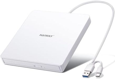 Haiway External DVD Drive, USB 3.0 Type-C CD DVD Burner, Portable +/-RW CD/DVD Optical Drive Slim CD ROM Reader Writer Player for Laptop Desktop PC MacBook Windows 11/10/8/7 Linux Mac OS (White)
