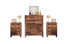 FurnitureHMD Bedroom Furniture 3 Piece Set Wooden Chest of drawers Set of 2 Bedside Table Rustic Brown (set B)