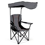 FAIR WIND Oversized Camping Lounge Chair with Adjustable Shade Canopy, Heavy Duty Quad Fold Chair Arm Chair - Support 350 LBS (Black Grey)