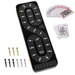 Cribbage Board 3 Tracks, Plusvivo Premium Solid Oak Crib Board with 9 Cribbage Pegs Metal, 2 Decks of Playing Cards & 2 Storage Area, 15.5" X 4.9" X 1.2" for Travel Cribbage Board Game