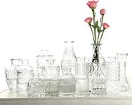 Glass Bud Vase Set 12, Small Flower Vases for Wedding Centerpiece Table Decorations Clear Vintage Embossed Mini Flower Arrangements in for Party or Home Room Decor