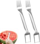 2Pcs Watermelon Cutter, Melon Cutter, Stainless Steel 2-in-1 Watermelon Fork Slicer, Portable Watermelon Fork Watermelon Cutter Slicer Tool Fruit Forks Slicer for Home Party Camping Kitchen Gadget