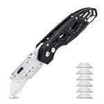 Folding Box Cutter Utility Knife Tingtio Utility Pocket Knife Box Cutter Knives with 11 Replaceable Blades Belt Clip Easy Release Button Quick Change and Lock-Back Design