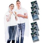 SWOGAA Disposable Rain Ponchos for Adults 6 Pack - 50% Extra Thicker Men or Women Waterproof Emergency Ponchos with Hood - Clear