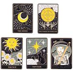 Gadpiparty 5 Pcs Tarot Card Brooch Pins Cute Enamel Brooch Pin Metal Divination Lapel Pins Moon Star Sun Badges for Women Clothing Decor